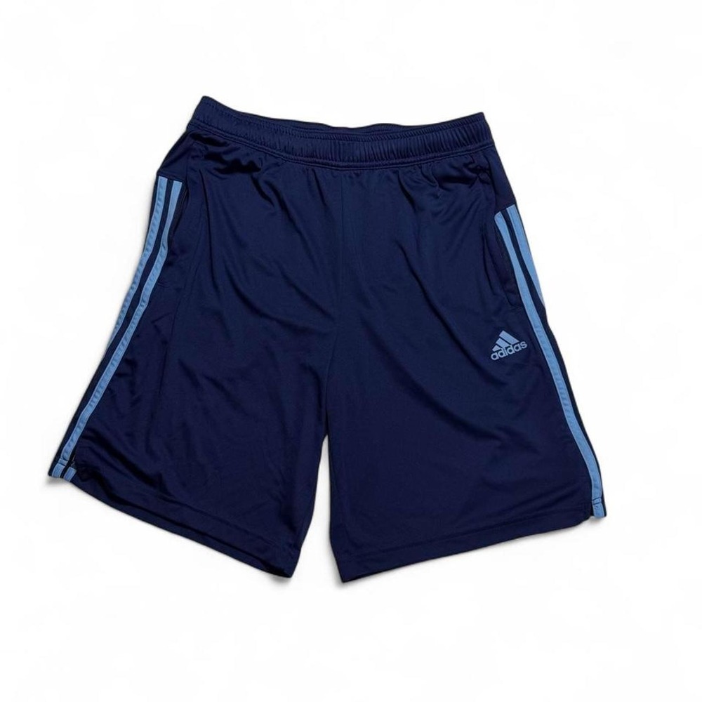 Adidas Blokecore Navy & Light Blue 3 Stripe Running Athletic Gym Shorts